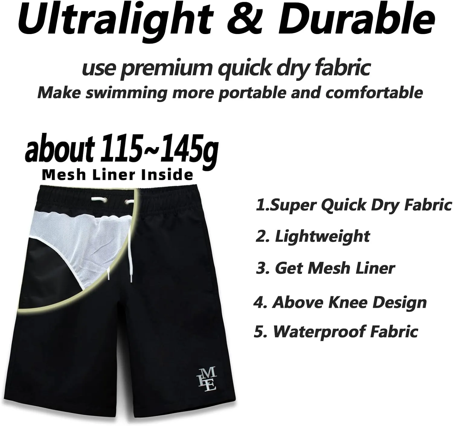 MEILONGER Boys Swim TrunksQuick Dry Beach Board Shorts Swimwear Bathing Suits Size 8,10-12,14-16,18-20