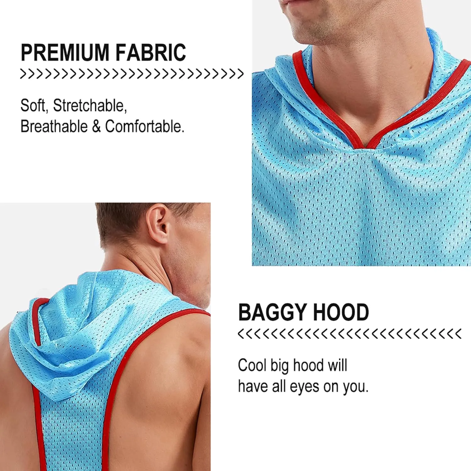 Men's Workout Hooded Tank Tops Bodybuilding Muscle Cut Off T Shirt Sleeveless Gym Hoodies