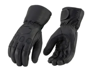Milwaukee Leather Men's Black Deerskin Gauntlet Motorcycle Hand Gloves W/ Wrist Strap & Sinch Closure - MG7534