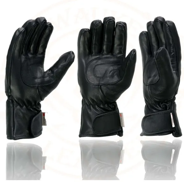 Milwaukee Leather Men's Black Deerskin Gauntlet Motorcycle Hand Gloves W/ Wrist Strap & Sinch Closure - MG7534