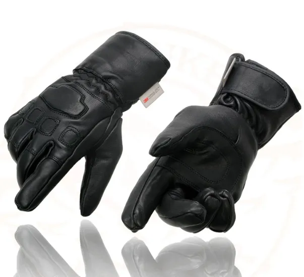 Milwaukee Leather Men's Black Deerskin Gauntlet Motorcycle Hand Gloves W/ Wrist Strap & Sinch Closure - MG7534