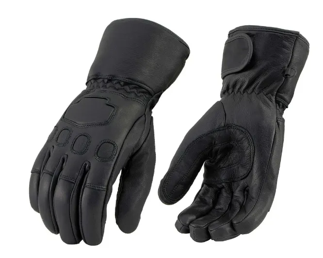 Milwaukee Leather Men's Black Deerskin Gauntlet Motorcycle Hand Gloves W/ Wrist Strap & Sinch Closure - MG7534