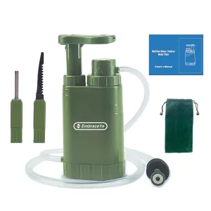 Outdoor Water Filter Multipurpose for Survival- Portable Hiking Water Filtration System - Water Purifier for Hiking, Travel, and Emergency - Hand Pump Water Filter