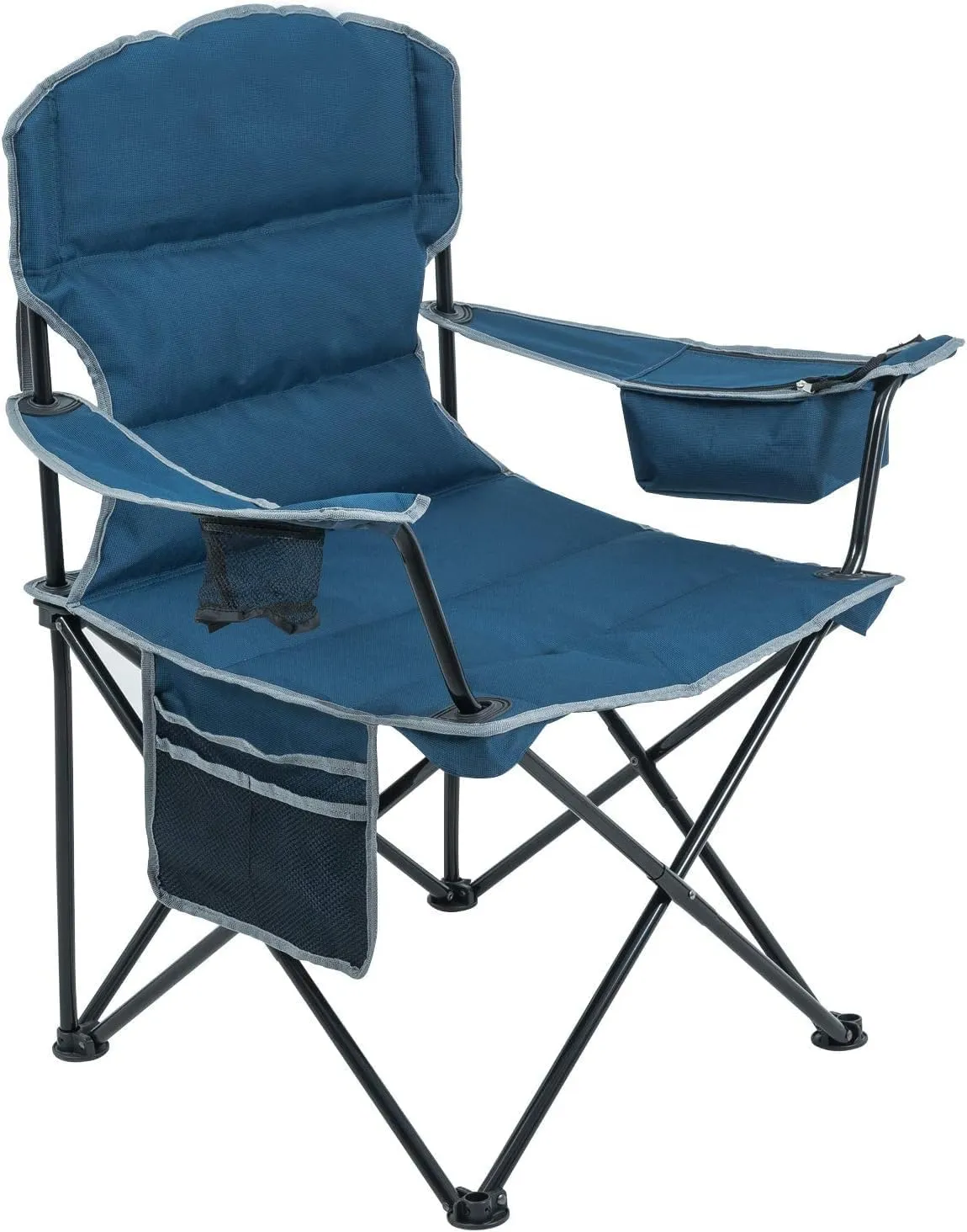 Oversized Camping Chairs Lawn Chairs Folding Heavy Duty 400lbs High Back Padded Quad Arm Chair for Outdoor Travel with Cup Holder Cooler Bag