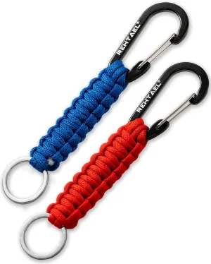Paracord Key Chain Lanyard Carabiner Braided Keychain w/Hook Clip for Car Keys/Backpack Camping/Hiking/Fishing, 2Pcs
