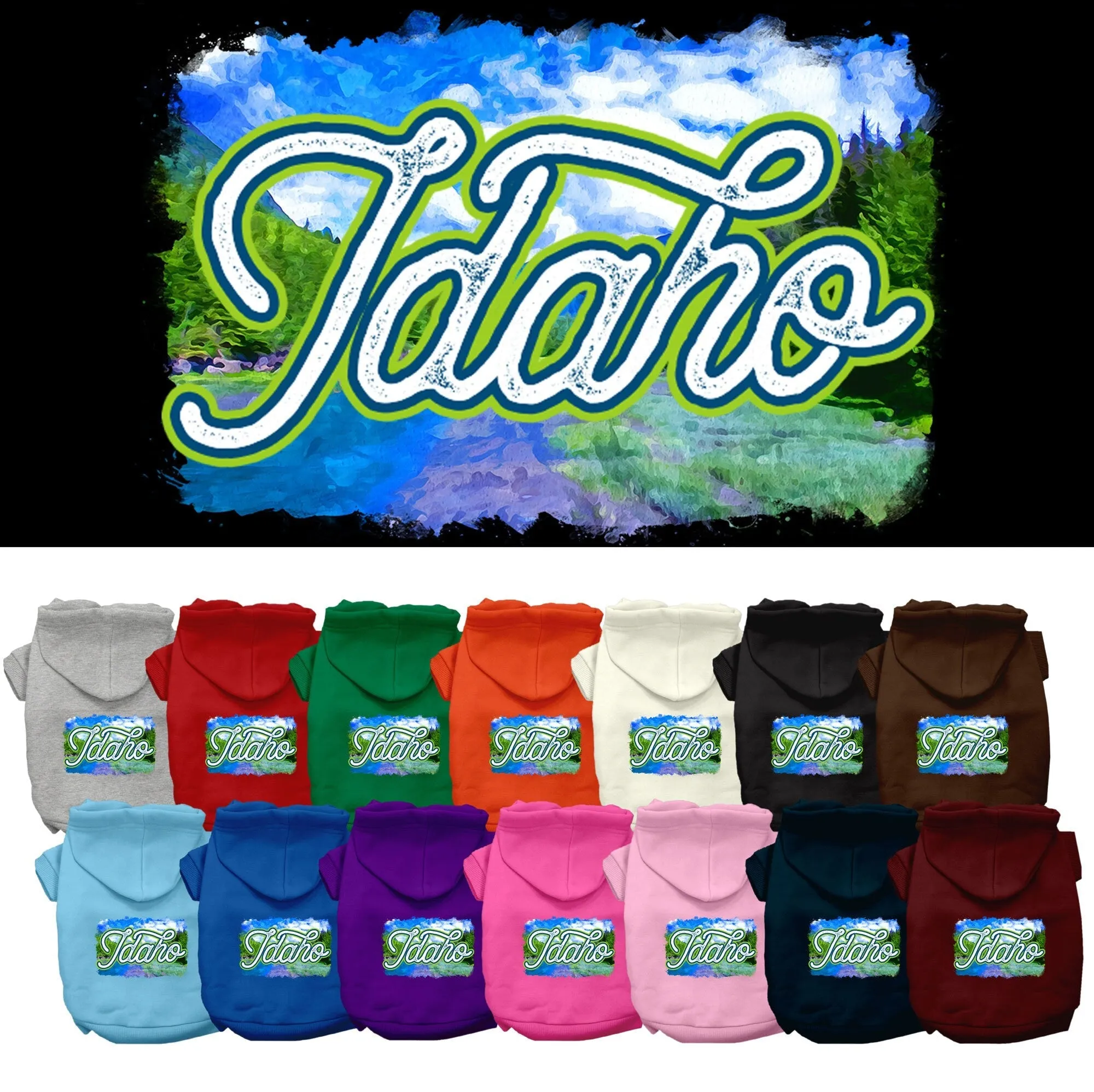 Pet Dog & Cat Screen Printed Hoodie for Small to Medium Pets (Sizes XS-XL), "Idaho Summer"