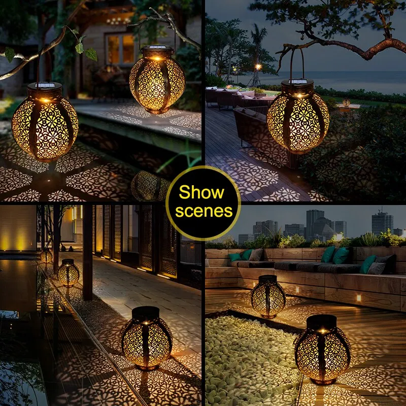 Retro Hollow Solar Lanterns: Unique Hanging Decor for Gazebos and Patios