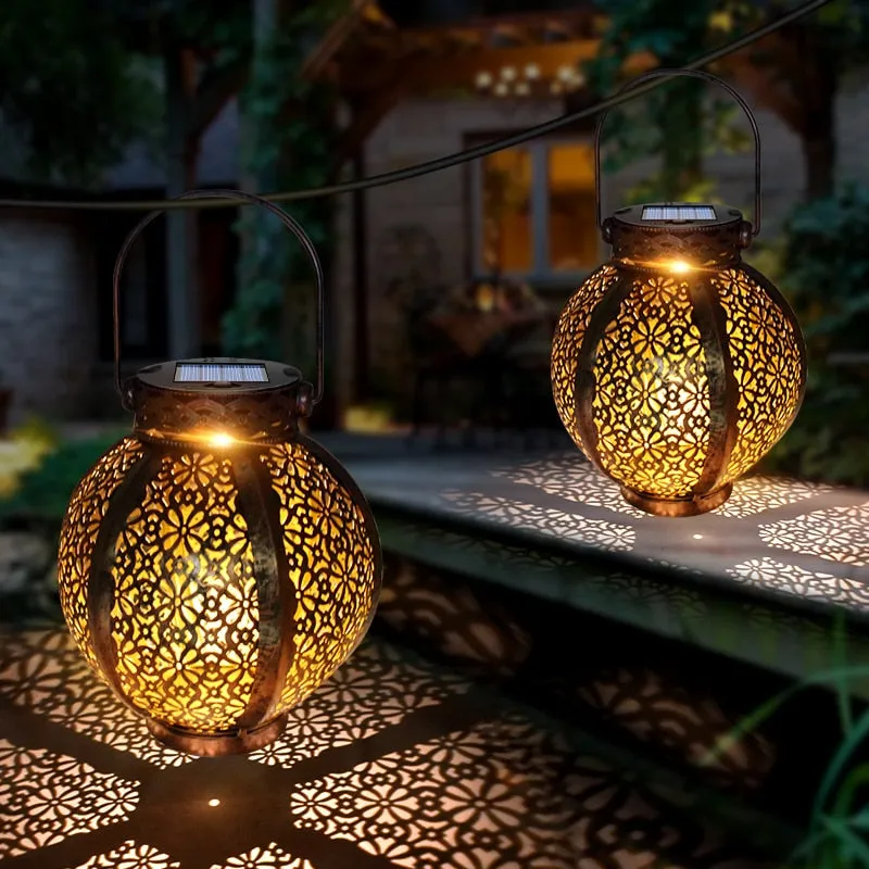 Retro Hollow Solar Lanterns: Unique Hanging Decor for Gazebos and Patios