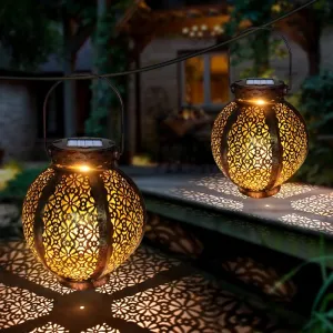 Retro Hollow Solar Lanterns: Unique Hanging Decor for Gazebos and Patios