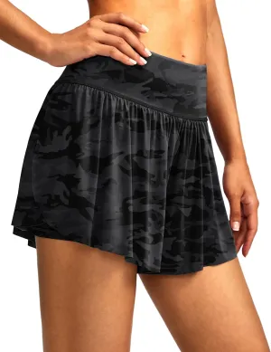 Soothfeel Women's High Waisted Swim Skirt Shorts 3" Flowy Swimsuit Bathing Suit Swim Bottoms for Women with Pockets UPF 50 