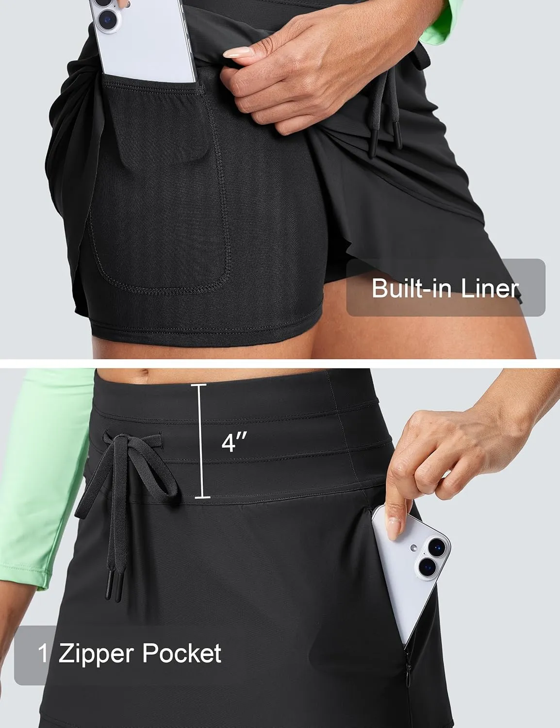 Swim Skirts for Women High Waisted Tummy Control Quick Dry UPF 50 Bathing Suit Skirt with Liner Zipper Pockets