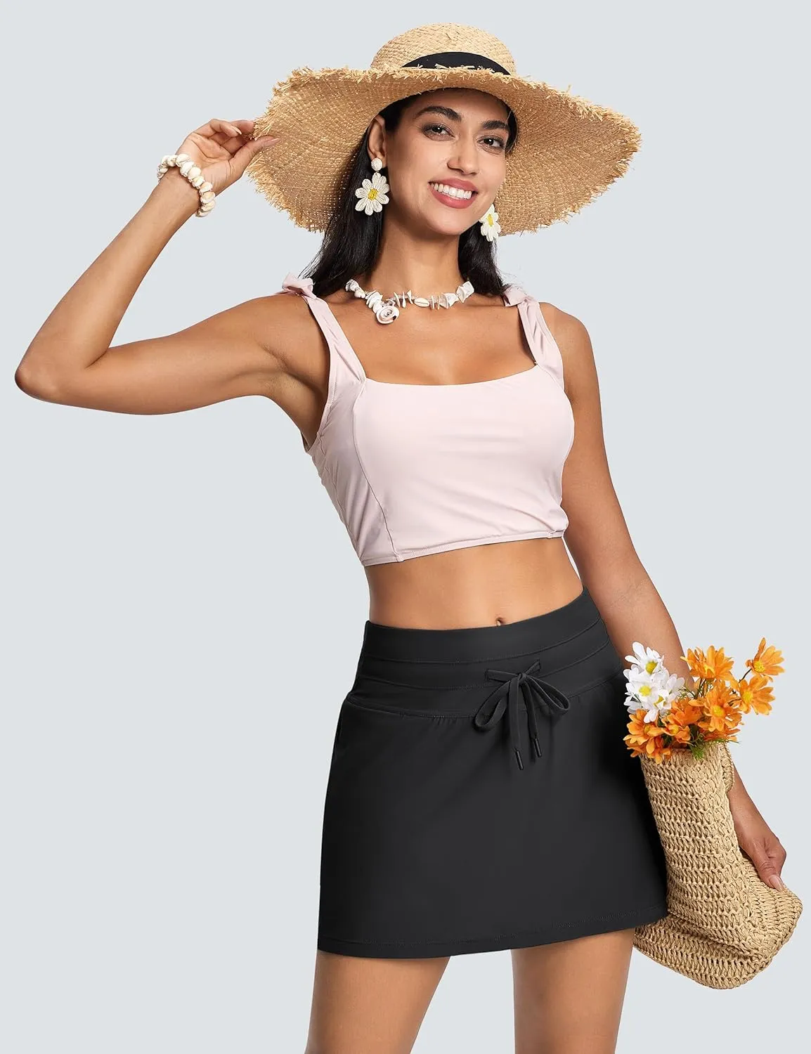 Swim Skirts for Women High Waisted Tummy Control Quick Dry UPF 50 Bathing Suit Skirt with Liner Zipper Pockets