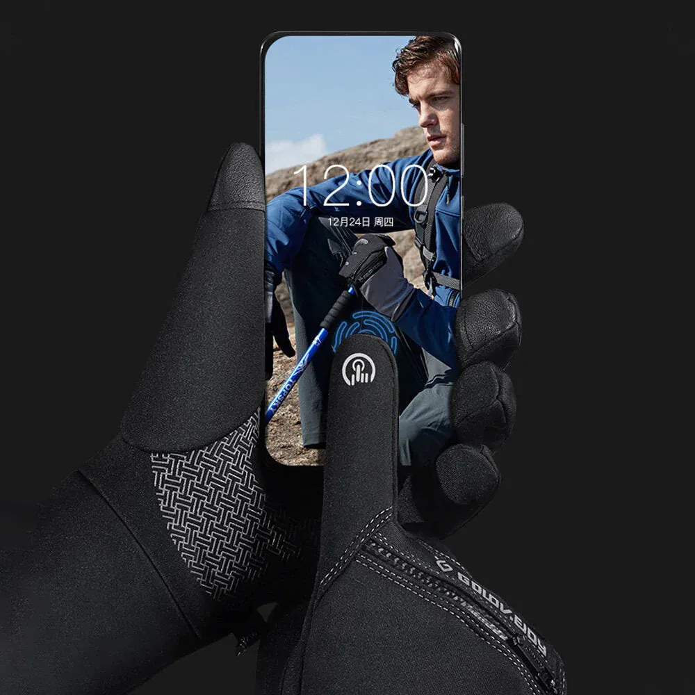 Unisex Waterproof Winter Touch Screen Fleece Gloves with Zipper Pocket for Outdoor Sports