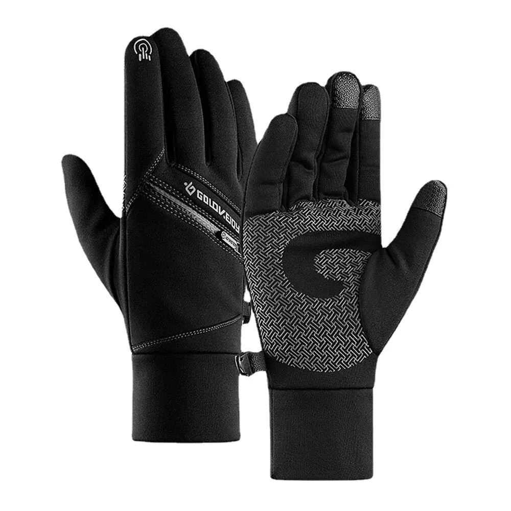 Unisex Waterproof Winter Touch Screen Fleece Gloves with Zipper Pocket for Outdoor Sports
