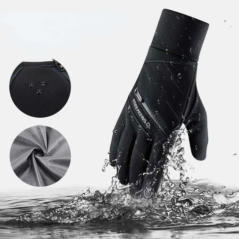 Unisex Waterproof Winter Touch Screen Fleece Gloves with Zipper Pocket for Outdoor Sports