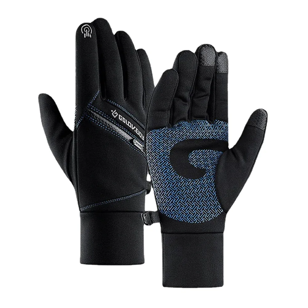 Unisex Waterproof Winter Touch Screen Fleece Gloves with Zipper Pocket for Outdoor Sports
