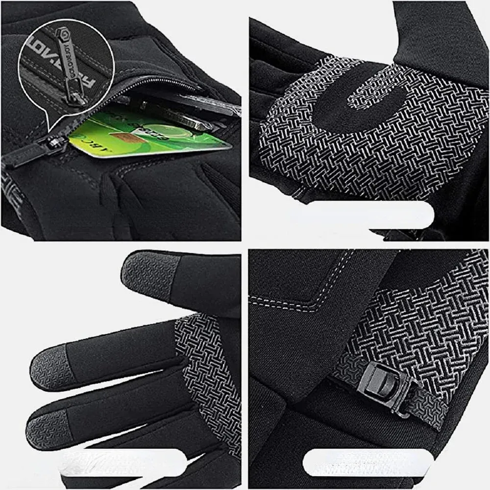 Unisex Waterproof Winter Touch Screen Fleece Gloves with Zipper Pocket for Outdoor Sports