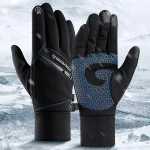 Unisex Waterproof Winter Touch Screen Fleece Gloves with Zipper Pocket for Outdoor Sports