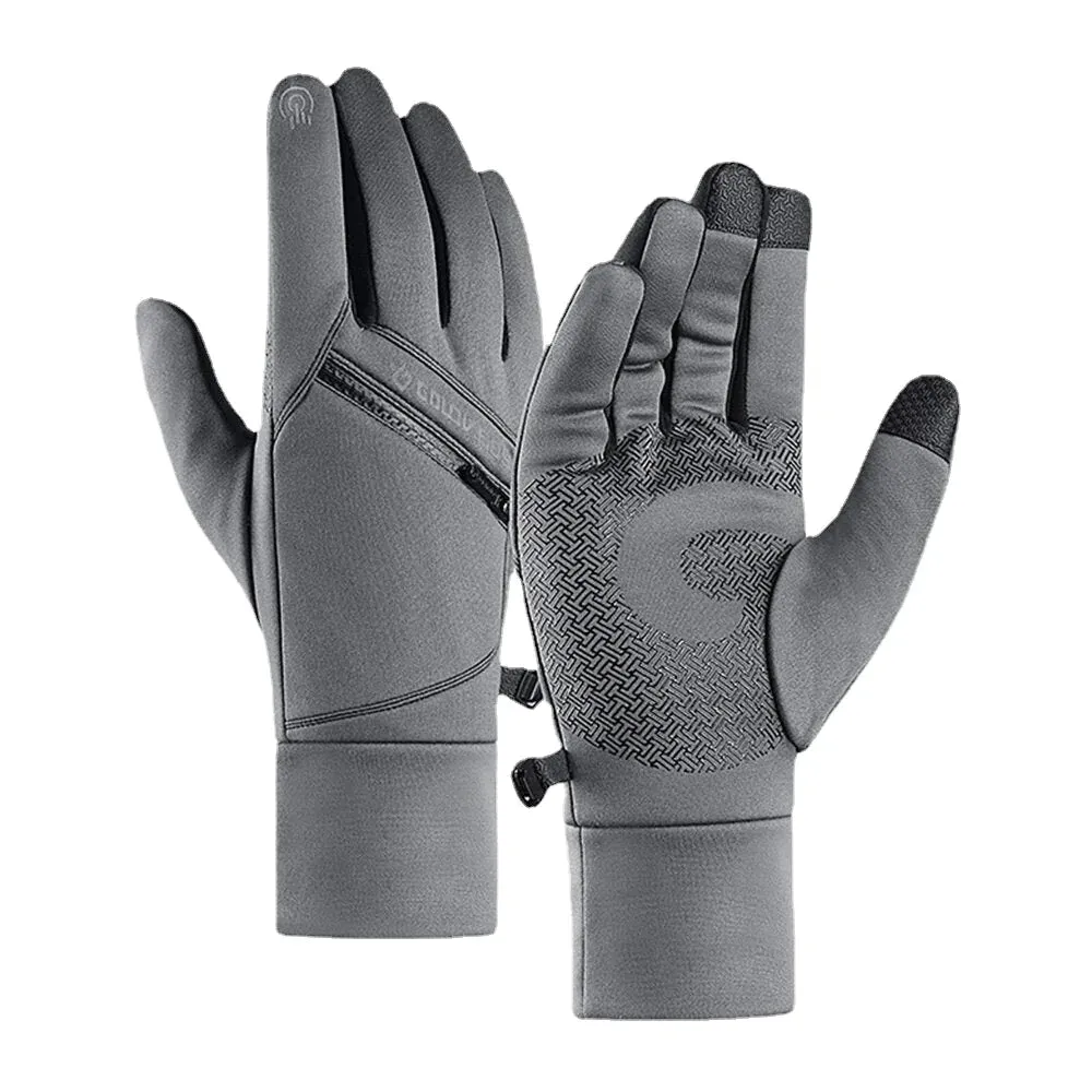 Unisex Waterproof Winter Touch Screen Fleece Gloves with Zipper Pocket for Outdoor Sports
