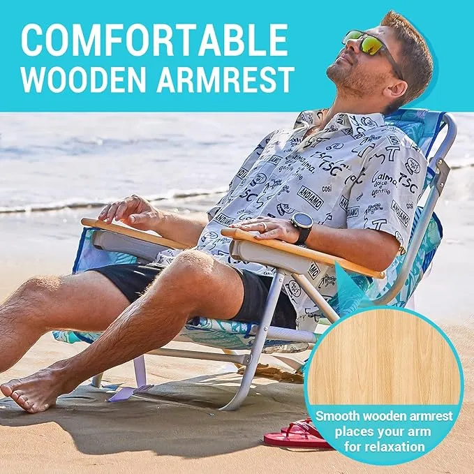 #WEJOY 2 Pack Aluminum Beach Chair with 4 Positions Backpack Beach Chair with Wooden Armrest Portable Reclining Beach Chair with Cup Holder,Back Storage Bag for Beach Camp Lawn Pool Outdoor Trip
