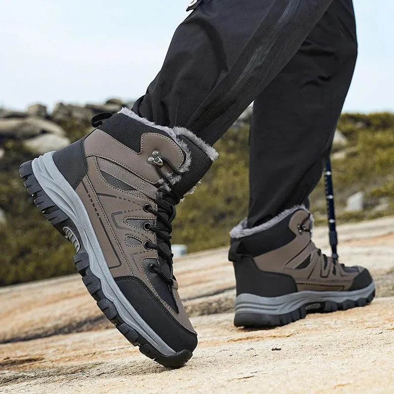 Winter Hiking Boots for Men – Warm Plush Non-Slip Ankle Boots