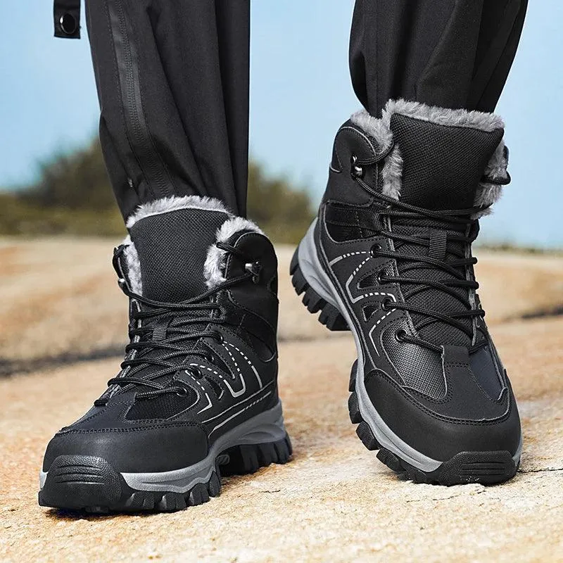 Winter Hiking Boots for Men – Warm Plush Non-Slip Ankle Boots