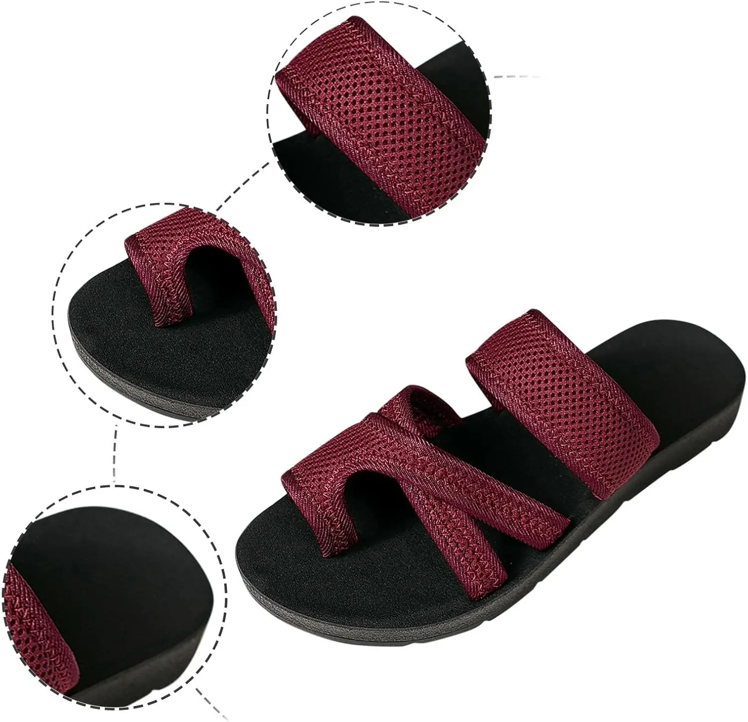 Women's Summer Sandals Casual Slip On Flip Flops Mesh Breathable Thong Flat Sandals Comfortable Shoes Walking Slippers