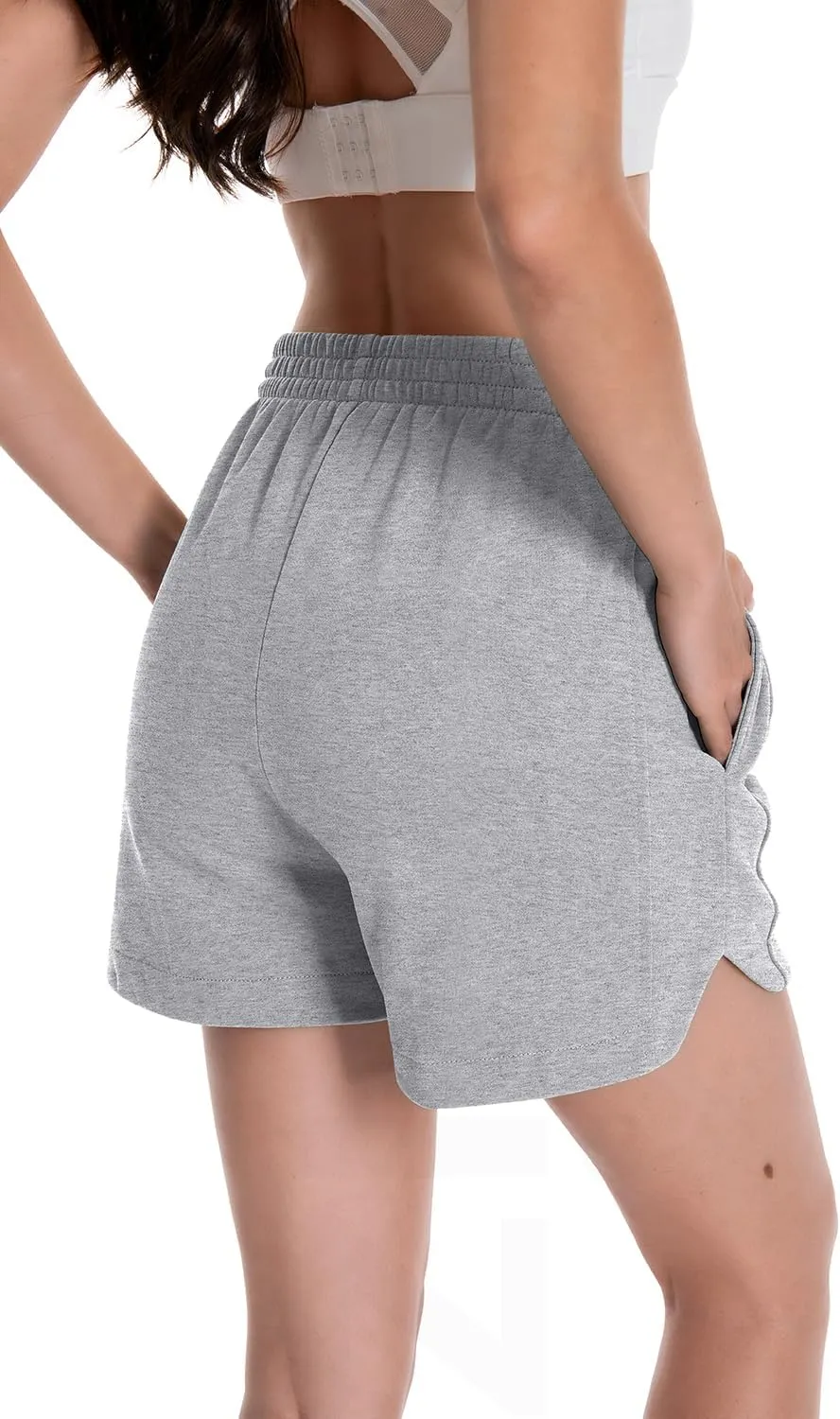Womens Sweat Shorts Cotton Curved Hem Casual Lounge Short Workout Athletic Shorts with Pockets