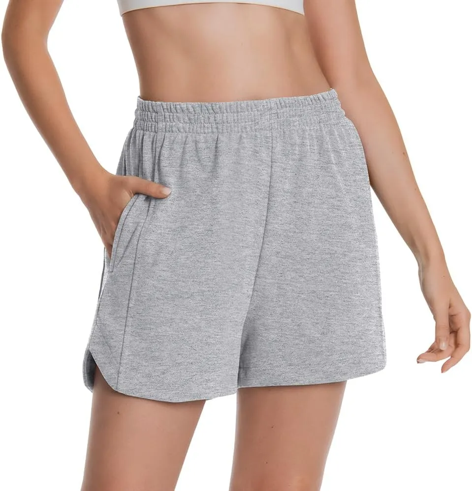 Womens Sweat Shorts Cotton Curved Hem Casual Lounge Short Workout Athletic Shorts with Pockets