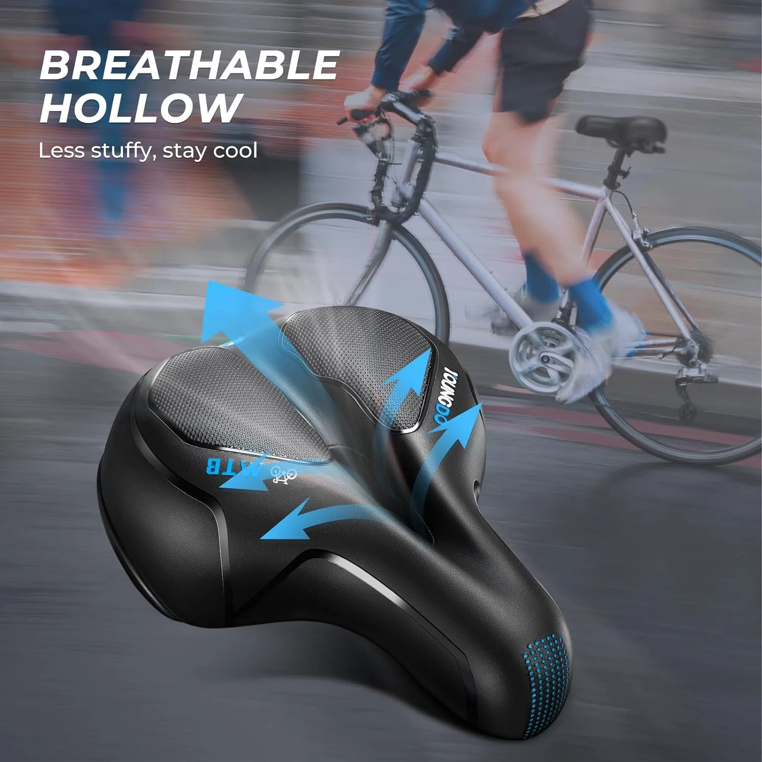 YOUNGDO Bike Seat, Bicycle Saddle Comfortable Soft Wide Road Bike Gel Saddles,Breathable Mountain Bike Seat,Suitable for MTB Mountain Bike,Folding Bike,Road Bike,Spinning Bike, Exercise Bikes